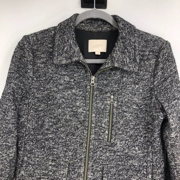 Ann Taylor LOFT Charcoal Marled Full Zip Long Sleeve Wool Blend Cropped Jacket S - Picture 2 of 15